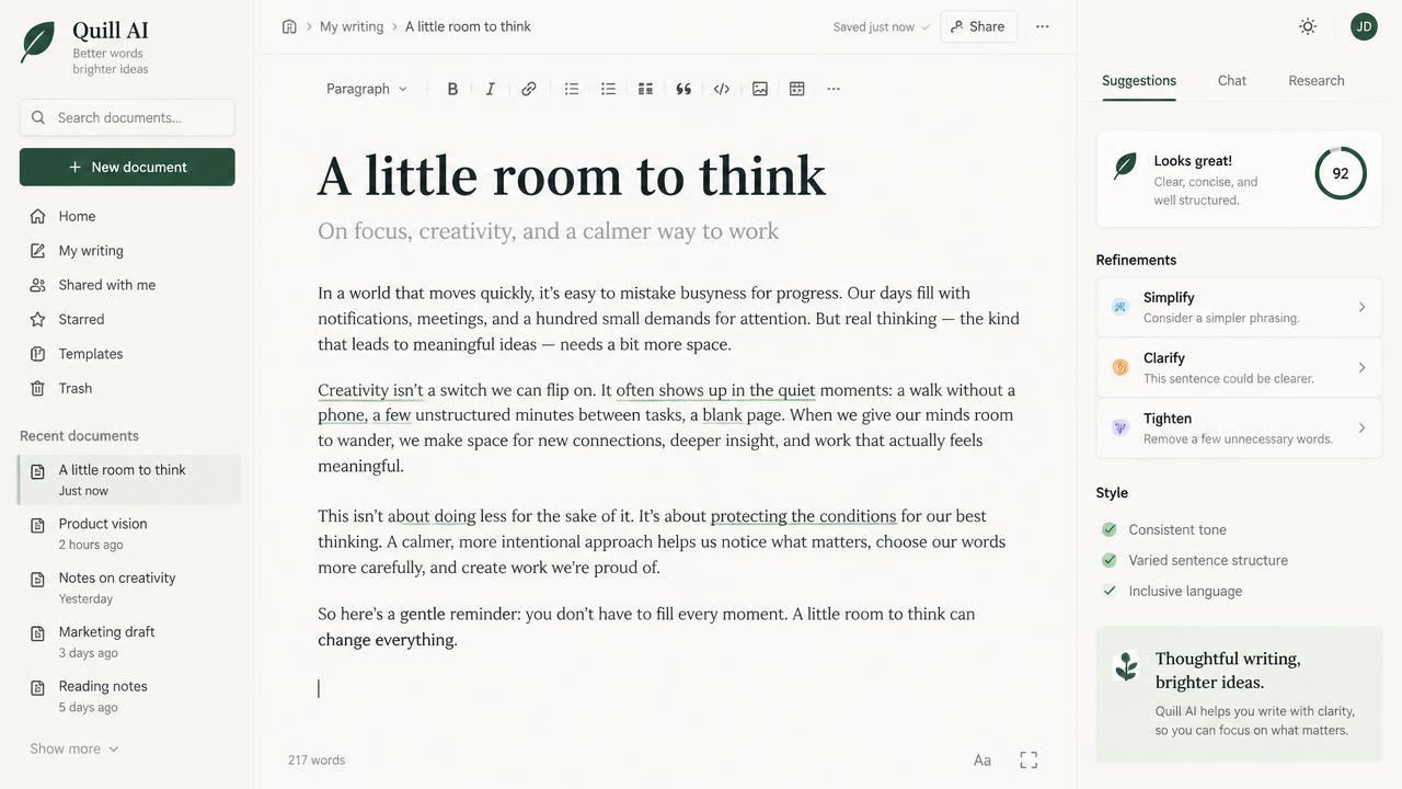 Quill AI website preview